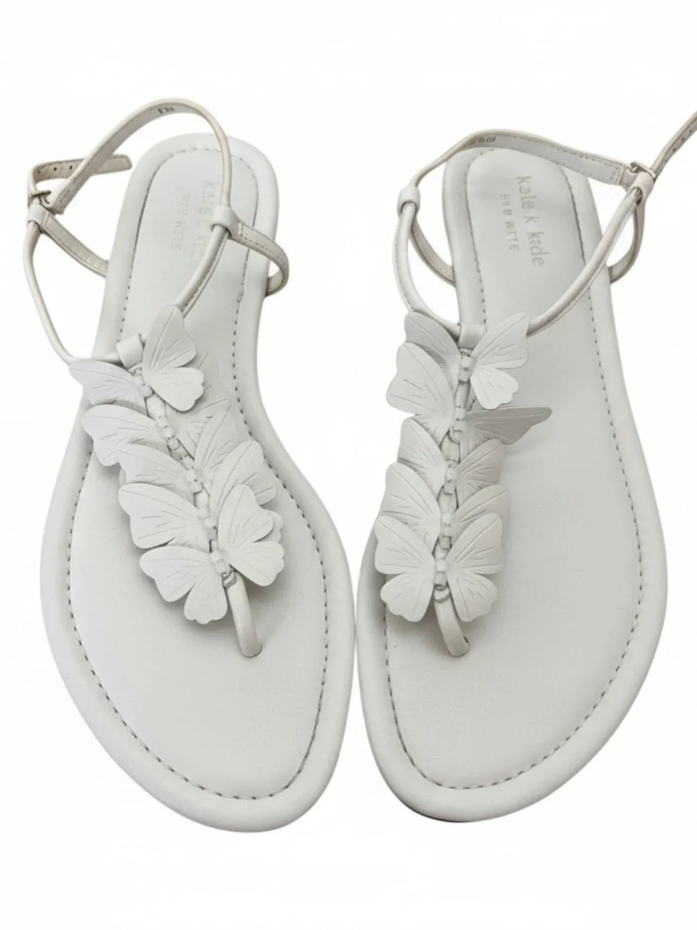 kate spade White Butterfly T-Strap Sandals with Ankle Strap